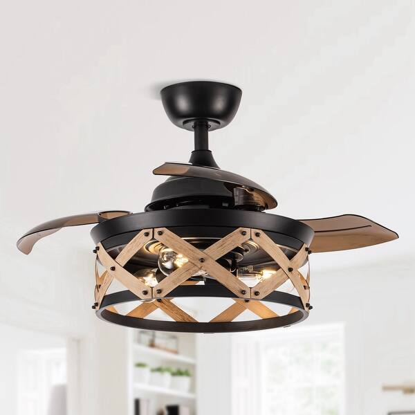 36" Industrial Retractable 3Blade Ceiling Fan Chandelier with Remote